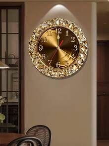 1pc 25/30cm (Batteries Not Included) 2D Flat Gold Diamond Theme Wooden Silent Decorative Wall Clock, Creative Design, Suitable For Bedroom, Living Room, Office - Multicolor - View 1