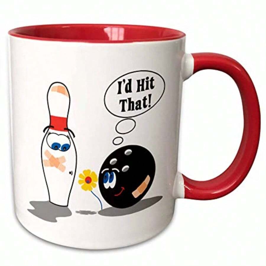 3dRose Id Hit That Bowling Ball Thinks To Pin Bowling Humor Sports Design Taza roja de dos tonos de 15 onzas - Rojo - Ver 1