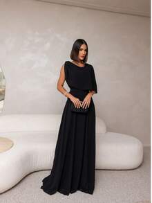 Elegant Long Chiffon Party Dress For Bridesmaids At A Wedding. - 黑色 - 查看 2