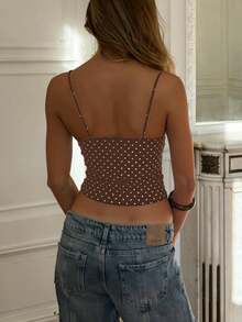 Women Polka Dot Spaghetti Strap Tank Tops Y2K Fairycore Lace Trim Corset Camisole V Neck Slim Cami Tops Cute Lace Trim Crop Tops For Summer Going Out Tops Sweet T-Shirt Casual Streetwear - Màu nâu sẫm với chấm bi trắng. - Xem 4