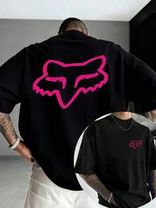 Men's T-Shirt, European And American Street Style, Off-Road, Pink Fox Head Print T-Shirt, F-O-X Racing, Casual Short-Sleeve 220g Pure Cotton T-Shirt, Loose Fit, Summer Street Style T-Shirt, Outdoor Sports T-Shirt, Machine Washable, A Must-Have For Outdoor Enthusiasts, Available In Men's And Women's Styles, B-A-D Bunny T-Shirt, Men's T-Shirt, Men's Summer Shirt, Men's Short-Sleeve T-Shirt, Men's Clothing, Men's T-Shirts, Men's Summer - màu đen - Xem 1