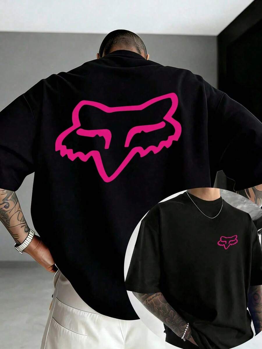 Men's T-Shirt, European And American Street Style, Off-Road, Pink Fox Head Print T-Shirt, F-O-X Racing, Casual Short-Sleeve 220g Pure Cotton T-Shirt, Loose Fit, Summer Street Style T-Shirt, Outdoor Sports T-Shirt, Machine Washable, A Must-Have For Outdoor Enthusiasts, Available In Men's And Women's Styles, B-A-D Bunny T-Shirt, Men's T-Shirt, Men's Summer Shirt, Men's Short-Sleeve T-Shirt, Men's Clothing, Men's T-Shirts, Men's Summer - màu đen - Xem 1