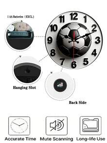 10/12-Inch Silent Football Wooden Wall Clock - 2D Crystal Quartz Design, White With Black Numbers And Hands, Perfect For Sports Fans, Home, Office, Or As A Gift Decoration, Gift Item | Decorative Clock | Crystal Structure, Football Wall Clock - Multicolor - View 5