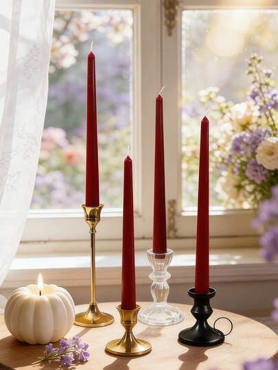 2pcs Vintage Style Smooth Pointed Candles - Scented, Pointed Candles (0.78" X 9.84"). Available In Red Or Green. Ideal For Creating Ambiance And Can Also Be Used As Photography Props. Suitable For Home Decor, Hotel Decor, Holiday Parties, Restaurant Settings, Romantic Candlelit Dinners, Tabletop Decoration, Weddings, Birthdays, And As A Precious Gift For Ladies.