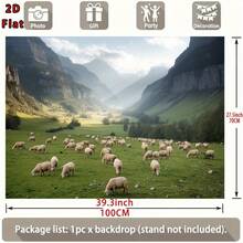 [2D Flat Printing]2D Flat Design, 1 Large Landscape Featuring Pasture Sheep, Mountains, Rivers, And Lakes,Large Polyester Fiber Backdrop, Suitable Home Decoration And Party Events, No Power Required, Easy To Hang, Housewarming, Birthdays, And Decoration Enthusiasts, Indoor And Outdoor Decoration, Party Setup, Landscape Design, Highquality Printing, Wall Art, A Musthave Nature Lovers, 2D Flat Design - 多色 - 查看 13