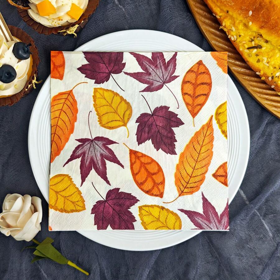 IOOJA 20/50pcs 2-Ply Unfolded Size 33*33cm Autumn Maple Leaf Pattern Printed Party Napkins, Disposable Tissue Paper Suitable For Theme Parties, Essential For Company Events, Friends Gatherings - Multicolor - View 1