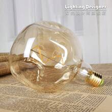 1个复古可调光LED灯丝灯泡，G125石纹创意球形灯泡，220V-240V，4W，E27灯头，2300K暖黄光，灰琥珀色玻璃灯泡，适用于客厅、卧室、酒吧、家居照明装饰，尺寸：4.92英寸 x 6.29英寸 - G125 Stone - 查看 9
