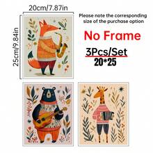 1/3幅帆布艺术墙贴，卧室装饰画，以音乐动物为主题 | 狐狸、熊和长颈鹿图案，适合儿童房装饰、家居装饰、卧室装饰，提供带框和不带框两种选择，卧室装饰，卧室配件，客厅/卧室/办公室装饰 - 彩色 - 查看 26
