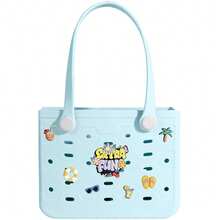 Oversized EVA Beach Tote Bag, Multi-Size Durable Rubber Tote Handbag For Women, Lightweight & Breathable Open Top Shopping Bag, Waterproof Sand Resistant Shoulder Bag, Quick Dry Easy Clean, Perfect For Pool Beach Vacation Travel Camping Casual Outings, DIY Ready Solid Color Basket Bag - 彩色 - 查看 28