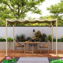 3 X 3 M Garden Pergola With Retractable Roof, Pavilion, Canopy For Shade, UPF30+, Khaki - Khaki - View 8