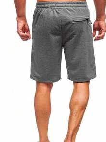 Short décontracté à cordon de serrage pour hommes, short d'été ample avec poches, bas de sport de base adapté pour la marche, les voyages et le style de rue - Gris foncé - Voir 2