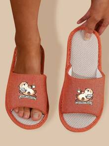 Sandalias de lino de punta abierta para mujer, con lindo diseño de animales, cómodas y fáciles de poner, con suela antideslizante y resistente al desgaste, adecuadas para primavera y otoño, nuevo estilo para parejas - Naranja - Ver 2