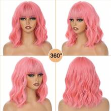 FULCRUM Parrucca corta a caschetto con onde e frangia per donne e ragazze, parrucca colorata per feste, cosplay e Ognissanti - Multicolore - Visualizzare 2