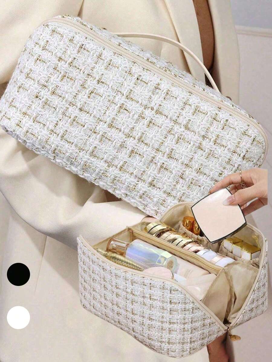 1个多功能旅行化妆包，大容量化妆品收纳包，便携式手提包，可装化妆刷、香水、护肤品、文具等，适合作为圣诞节、情人节、母亲节礼物