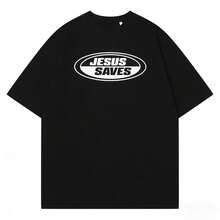 New Jesus Saves Retro Tee, Vintage Graphic T-Shirt, Christian Clothing Womenswear Top Cotton Casual Unisex, Gift For Men Womensummer Outfits For Women - 黑色 - 查看 11