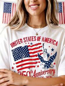 250th America Anniversary Elegant Women Clothes, US 250 Years Shirt, Retro Women Clothing 100 Persent Cotton Round Neck T-Shirt, We The People Shirt - trắng - Xem 5