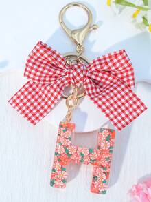 1 móc khóa nhựa hình nơ kẻ caro đỏ, móc khóa hình trái cây dễ thương chữ cái A-Z, quà tặng ngày lễ cho phụ nữ - Đỏ - Xem 11