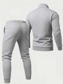 2pcs Men's Casual Long Sleeve Sweatshirt And Pants Set, Fall Clothes, Cozy Outfits - Grey - View 3