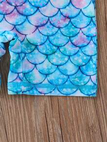 1pc Girls' Mermaid Scale Print Long Sleeve Swimsuit, Quick-Dry Stretchy Fabric, Zipper Detail, Suitable For Swimming Pool, Summer Beach Vacation And Surfing Fun - Blue - View 6