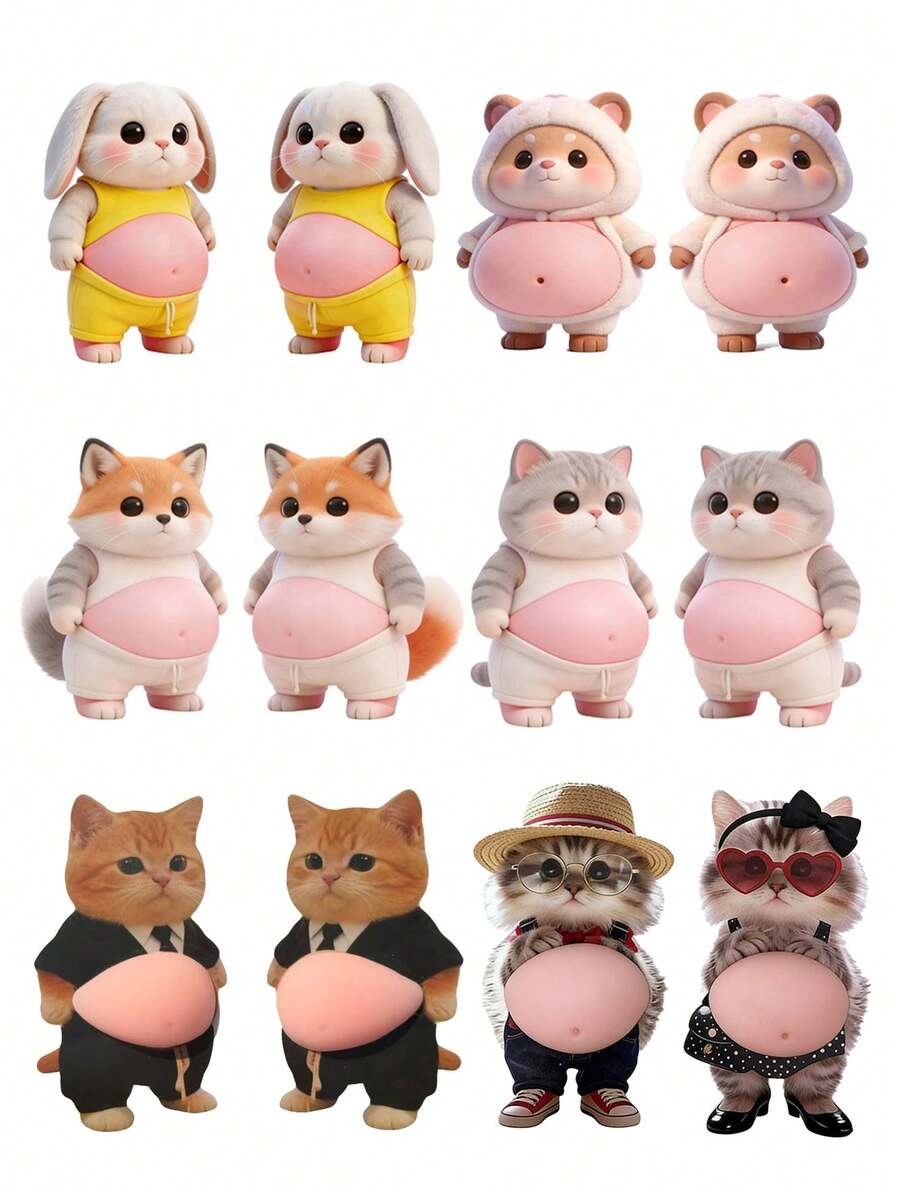 Pegatinas suaves 3D para la barriga, pegatinas de animales lindos como conejo, zorro, gatito, pegatinas suaves de burbujas para apretar, pegatinas antiestrés, pegatinas de masilla para aliviar el estrés, pegatinas decorativas DIY para botellas de agua, refrigeradores, fundas de teléfono, cuadernos, scrapbooking, regalos - Multicolor - Ver 1