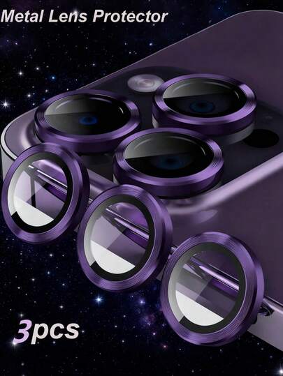Bộ 3 miếng dán bảo vệ ống kính camera bằng kính cường lực 9H - Tương thích với ống kính camera của 17 Pro, ốp bảo vệ độc lập bằng kim loại, độ trong suốt cao, tương thích với các dòng máy 17 Pro Max/17 Pro/17 Air/17/15 Pro Max, 14 Plus, 13, 12, 11, 15 Pro, 15 Plus, 14 Pro - Vừa khít, ốp điện thoại chống trầy xước (Màu tím)
