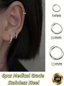 Bộ 3 đôi khuyên tai vòng nhỏ đa năng tối giản 8-10-12mm - Bạc - Xem 1