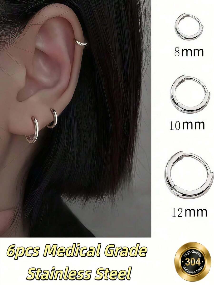 Bộ 3 đôi khuyên tai vòng nhỏ đa năng tối giản 8-10-12mm - Bạc - Xem 1
