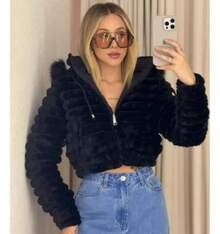 Women's Teddy Puffer Jacket Plush Double Sided Winter - 黑色 - 查看 4