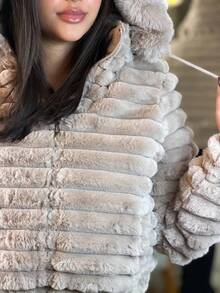 Women's Teddy Puffer Jacket Plush Double Sided Winter - Champagne - View 3