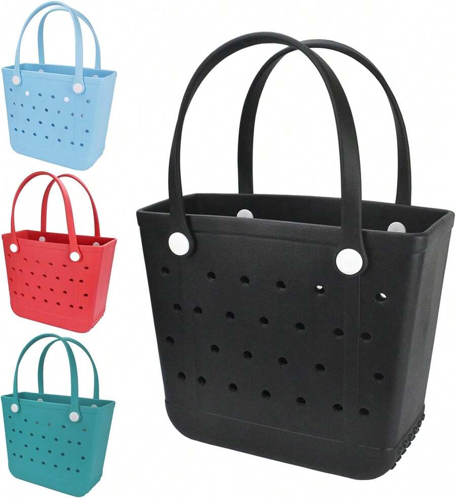 Medium Beach Bag, Waterproof Rubber Beach Bag, Washable Open Tote Bag Durable Tote Travel Bags Outdoor Sport - 黑色 - 查看 1