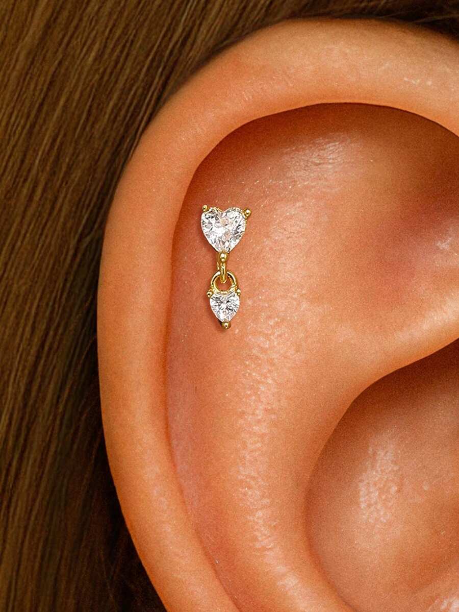 1 đôi bông tai hình trái tim đôi mạ vàng 18K bằng bạc sterling 925 cao cấp, ít gây dị ứng, phù hợp cho phụ nữ và bé gái đeo hàng ngày, quà tặng Ngày của Mẹ, đám cưới, tiệc tùng.