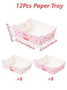 12个粉色樱花一次性纸托盘，零食托盘，一次性食品容器，饼干烘焙托盘，爆米花盒，可爱樱花装饰盘，粉色生日装饰，蝴蝶结一周岁生日装饰，粉色蝴蝶结生日装饰，婴儿派对装饰，性别揭晓派对装饰，派对用品 - 櫻桃 - 查看 12
