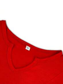 Women's Summer V-Neck Short Sleeve T-Shirt| Retro 1970 "All Original Components Are Perfectly Aged," Leopard Print Number Pattern, Retro Humorous Theme, Soft And Comfortable Fabric, Breathable And Lightweight, Loose Fit, Suitable For Daily Wear - 紅色 - 查看 3