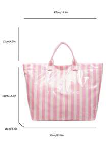 1 Stück Damen Shopper mit großer Kapazität aus PVC, modische gestreifte Strandtasche für den Urlaub, geeignet für Studentinnen und stilvolle Outfits - Verschiedenfarbig - Übersicht 2