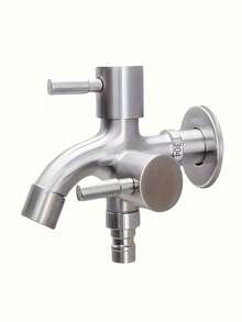 重型不锈钢双出水口水龙头，现代双把手灌溉水龙头，现代双把手设计，双出水口，冷热水独立控制，可连接水管 - 黑色 - 查看 8