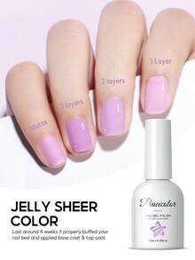PEACECOLOR 6pcs Transparent Jelly Nail Polish Set, Colorful Semi-Transparent UV Gel Nail Polish, Suitable For Daily Nail Salon And Home Use - Multicolor - View 6