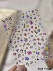 1片金色箔纸花卉美甲贴纸，雏菊和郁金香美甲贴花，多功能自粘美甲用品，适合女孩和女士，是春季和节日的理想之选，适用于家庭和美甲沙龙使用。 - 彩色 - 查看 6