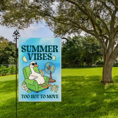 Letnia flaga ogrodowa "Za gorąco, żeby się ruszyć", 12 x 18 cali, dwustronna, zabawna flaga świąteczna z gęsią, dekoracja na patio i werandę, leniwy letni znak na zewnątrz dla miłośnika gęsi i sąsiada