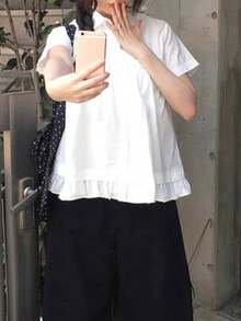 韓系甜美荷葉邊拼接短袖上衣，夏季白色，美學風格 - 白色 - 查看 6