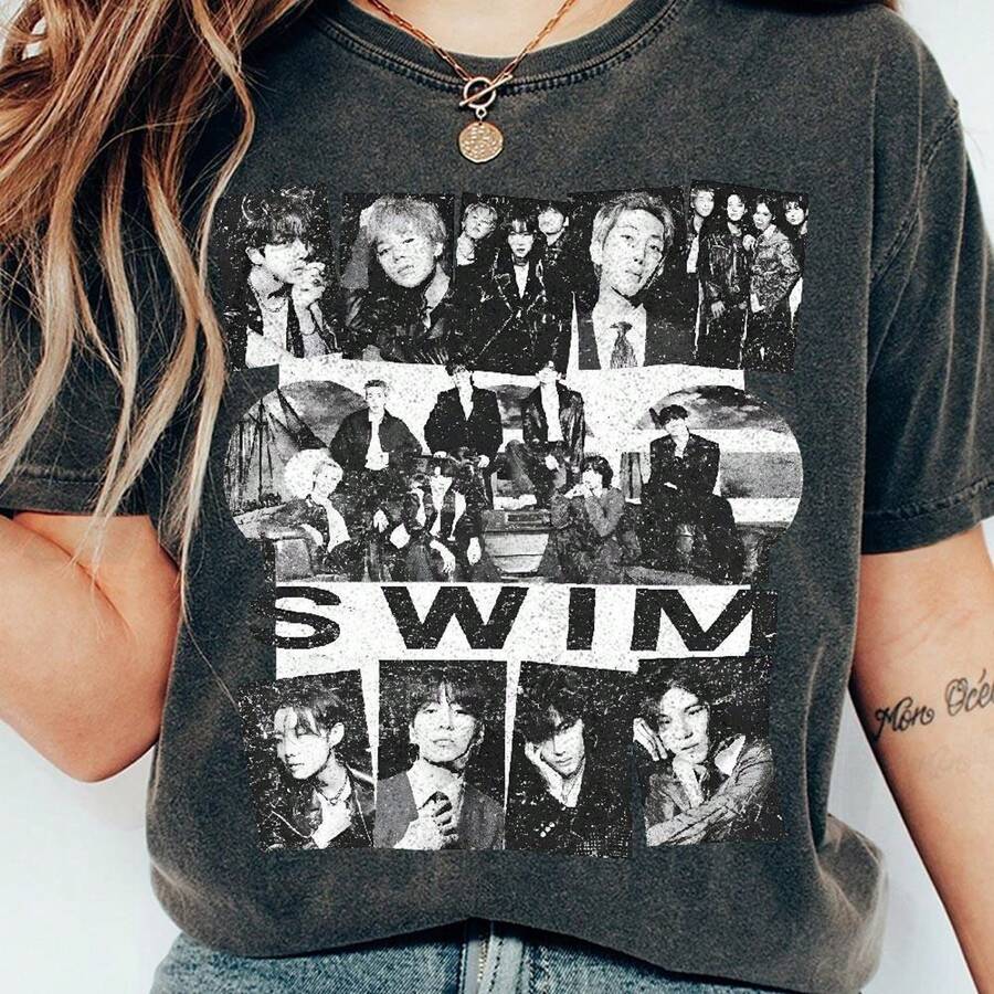 Retro Bangtan Com Fort Col Ors Shirt Swim Army Retro 90s Shirt Gifts For Fan - 黑色 - 查看 1