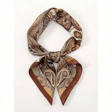 1pc Women Scarf Simple Printed 70cm Square Scarf, New Stylish Bandana For Women, Versatile Waist Tie, Hair Accessory Witch Silk Scarves - 卡其色 - 查看 5