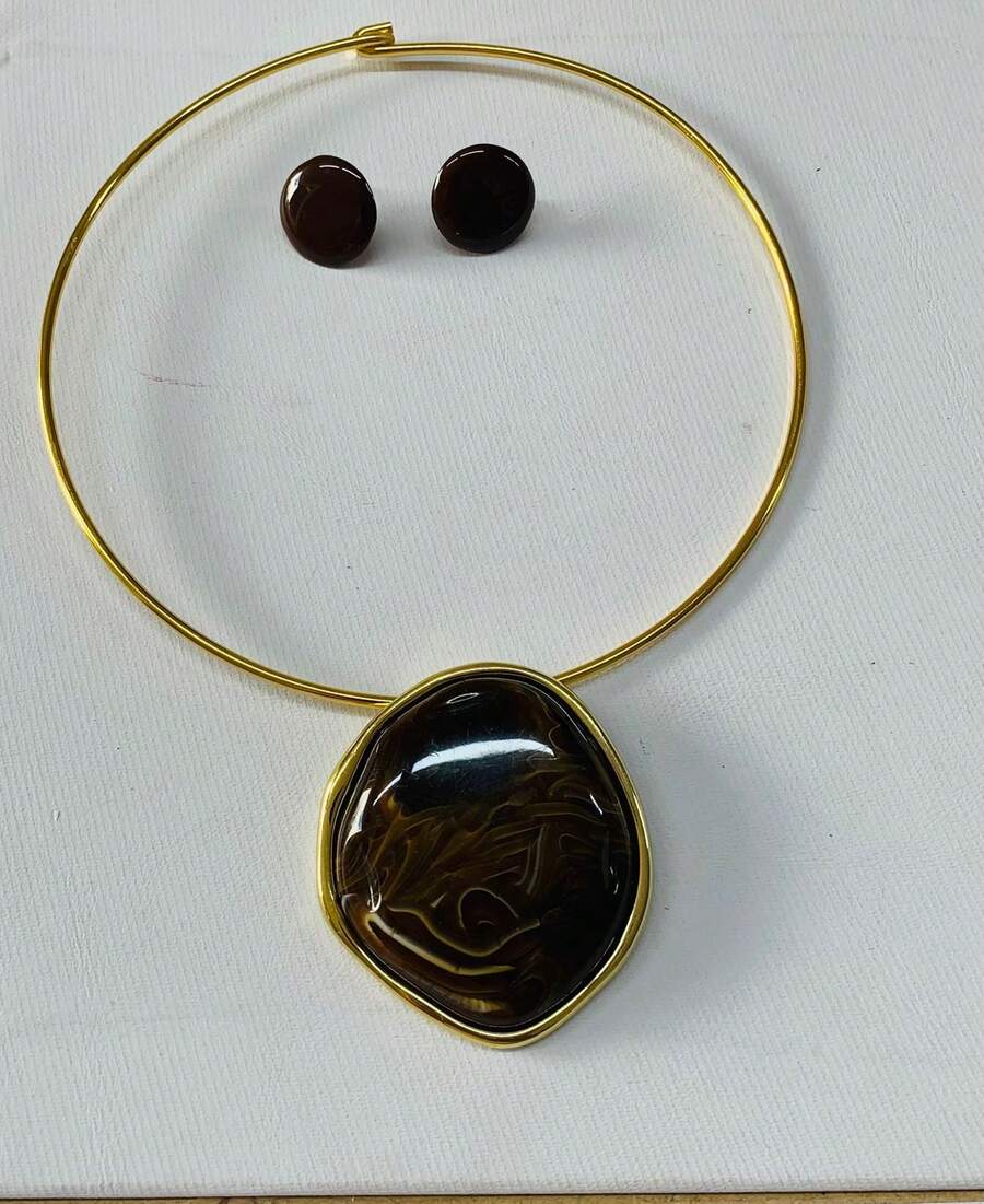 Gold-Plated Choker Set For Mother's Day - Be Beautiful Like A Jewel. - 棕色的 - 查看 1