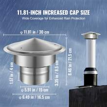 Tapa de chimenea de acero inoxidable 304 de 6 pulgadas, tapa de lluvia para techo redondo, tapas aumentadas de 11,81 pulgadas, tornillos reforzados para todo tipo de clima y de fácil instalación, para un aislamiento perfecto de la cubierta de ventilación en el exterior, color plateado - plata - Ver 3