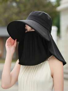 1 chiếc mũ rộng vành chống nắng mùa hè cho nữ, khẩu trang 3 trong 1 che cổ, mũ che nắng đa chức năng thoáng khí, mũ chống nắng mùa hè cho nữ khi đạp xe điện, mũ che nắng ngoài trời có thể tháo rời, mũ chống tia UV vành rộng - A - Xem 5