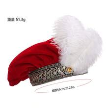 Chapeau Médiéval avec Plumes, Chapeau Renaissance en Velours, Chapeau Plat, Chapeau Élisabéthain pour Hommes - Chapeau médiéval pour homme, rouge, taille unique (2617) - Voir 9