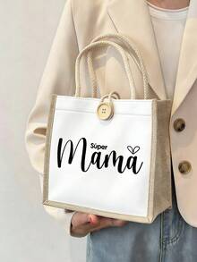 1 Stück Leinentasche mit "Mama" und Herzmuster Muster, beste Mama Grafik Tasche, Muttertagsgeschenk, lustiges Geschenk für Mama, Freundinnen, Schwestern, Aufbewahrungstasche, faltbare Einkaufstasche, leichte Kosmetiktasche, Reisetasche, großes Fassungsvermögen, perfektes Muttertagsgeschenk - Verschiedenfarbig - Übersicht 10