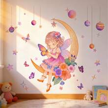 1 set/2 pièces Stickers muraux d'étoiles de princesse pour filles, design de papillon, décoration murale pour tête de lit, chambre à coucher, salon, bureau. Idéal pour les maisons de location. - Multicolore - Voir 7
