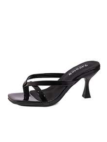 Sandal nữ màu trơn bằng da PU, kiểu dáng cơ bản, quai chéo, thoải mái và thanh lịch, thích hợp cho kỳ nghỉ, công sở, hoạt động ngoài trời, mùa xuân/hè. - màu đen - Xem 5