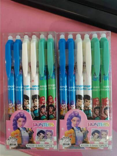 12/24/36/48pcs Erasable K-POP Style Colorful Ballpoint Pens, Vibrant Design Fans Merchandise Student Supplies