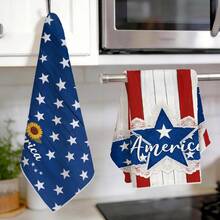 2 paños de cocina, patrón de texto América de rayas y estrellas de grano de madera del Día de la Independencia de Estados Unidos, fibra ultra suave, 40*60cm/15.7*23.6in, impresión de un solo lado, paños de cocina, adecuado para decoración de restaurante, cocina, baño, regalo festivo - Multicolor - Ver 9